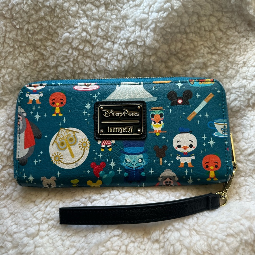 Loungefly Disney Parks Teal Character Zip-Around Wristlet Wallet